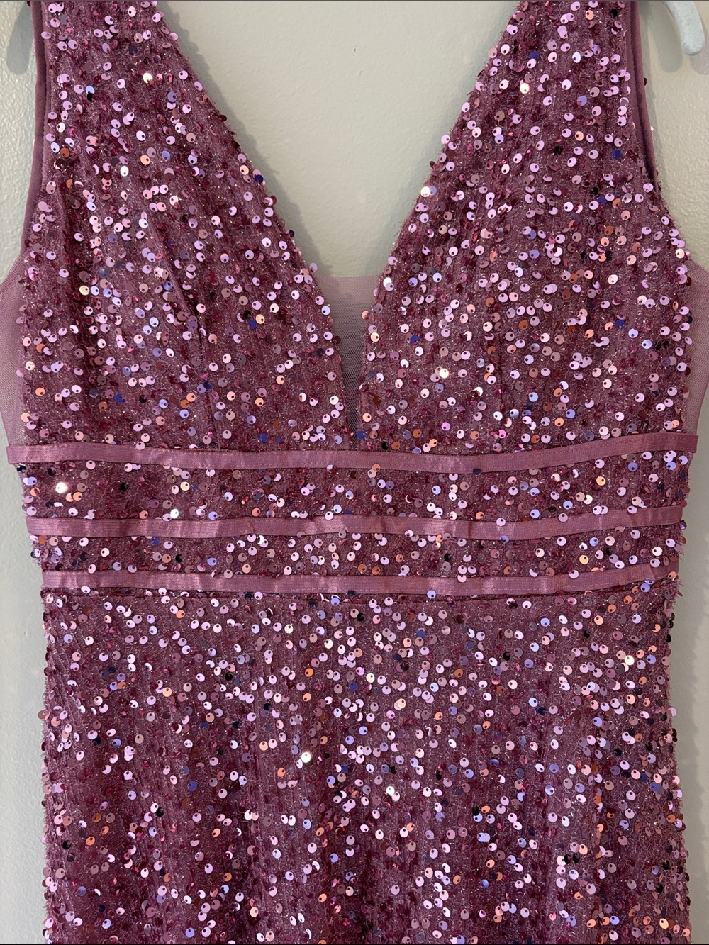 Faeriesty XL Dusty Rose Mauve Sequin Formal Maxi Gown V-Neck